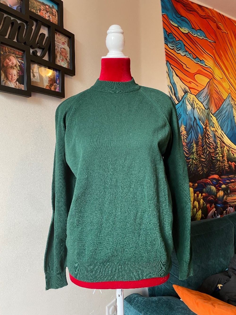 green vintage mock neck sweater